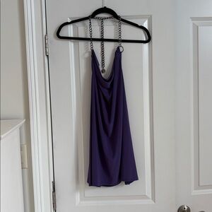 Chain Cowl Neck Mini Dress in Deep Plum